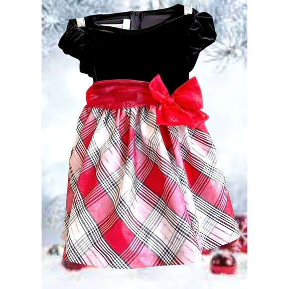 Bonnie Jean Other - Bonnie Jean Velour Red Plaid Dress Toddler Girl 3T Christmas Bows Valentine EUC